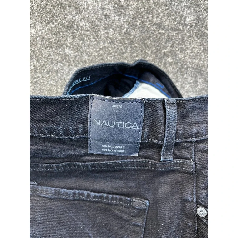 Nautica Jeans Mens Size 34X30 Pocket Regular Straight Fit Black Denim Flat Front